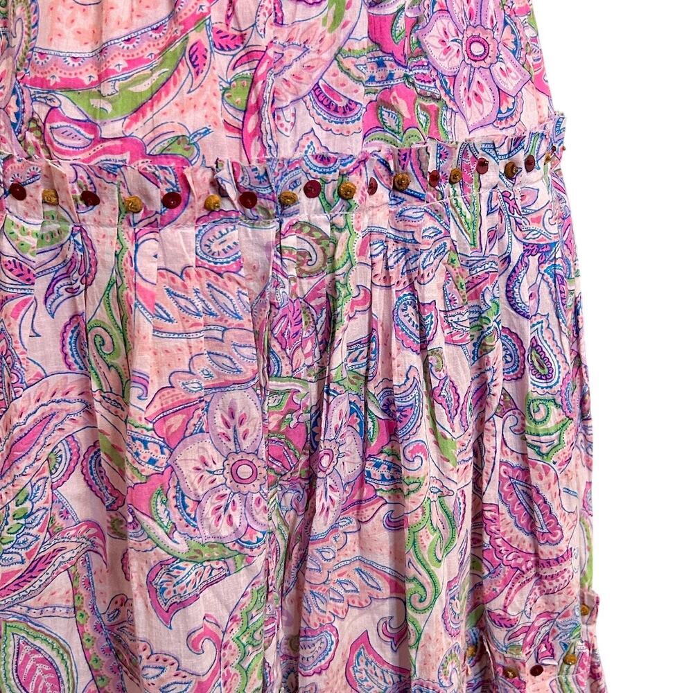 Beaded Boho Chic Pastel Purple Pink Paisley Tiered Ruffle Fairy Skirt Medium - Picture 2 of 8